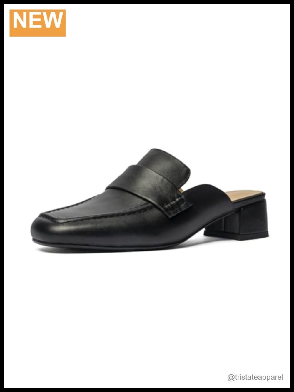 Leather Block Heel Square Toe Slip Resistant Mule for Wedding Formal Wear